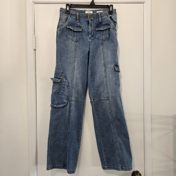 BBJ Los Angeles Denim - BBJ Los Angeles High Rise Wide Flare Leg Cargo Jeans Size 1/25 Y2K Streetwear
